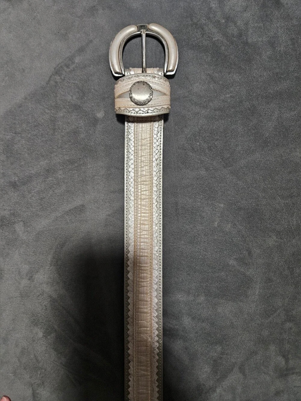Streets Ahead Ivory Leather Belt with Decorative Silver Buckle